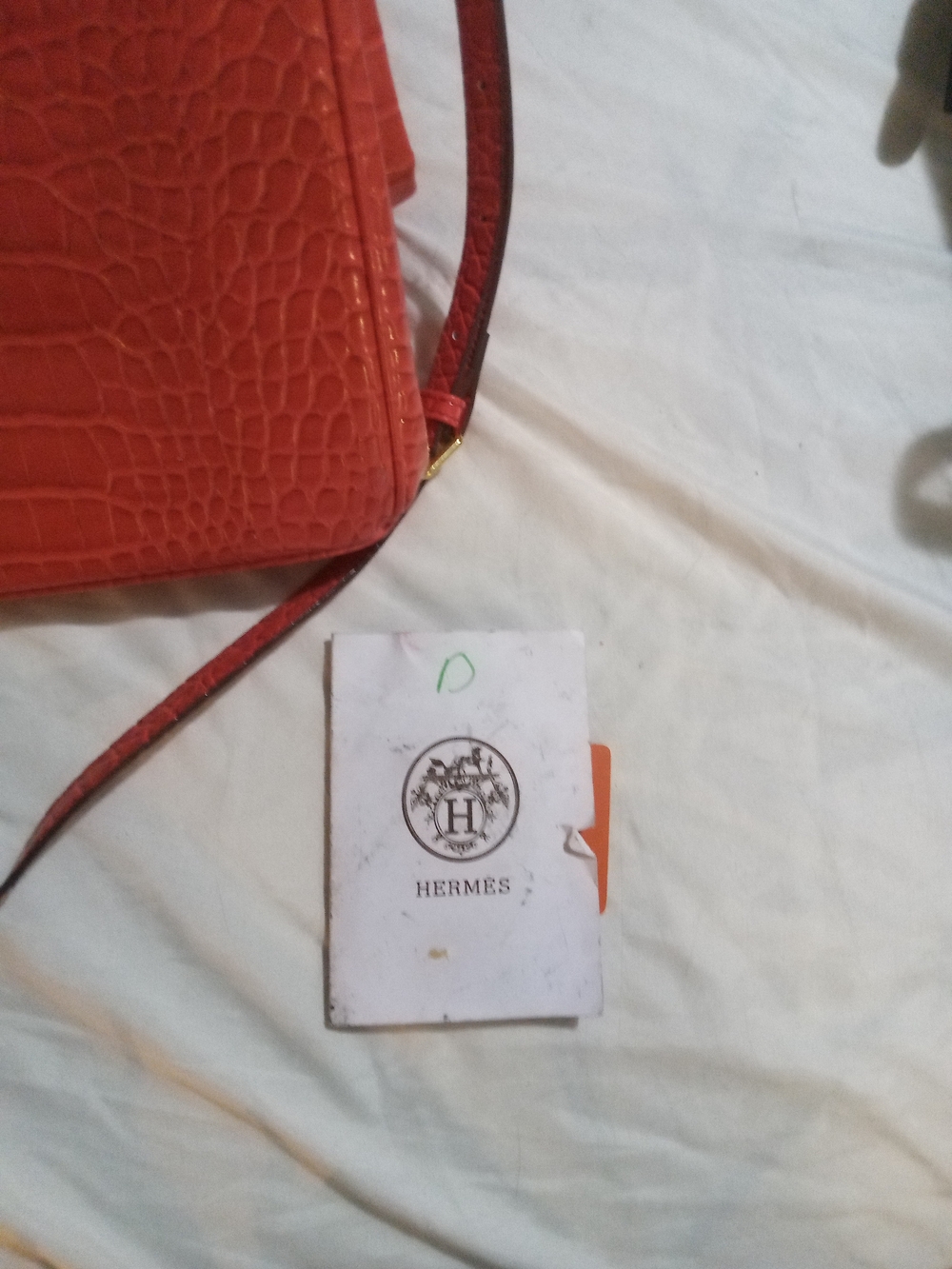 Hermes Red Croc-Embossed Top-Handle Tote - Picture 6 of 7
